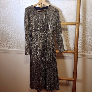 Taylor Sequined Slit Midi Holiday Dress